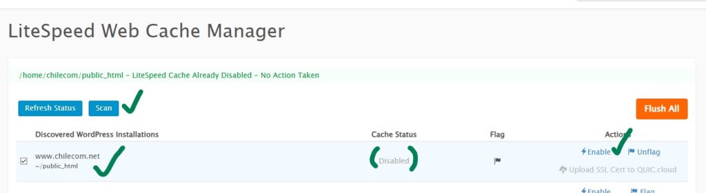 LiteSpeed Web Cache Manager en cPanel para WordPress 4 Activar liteSpeed