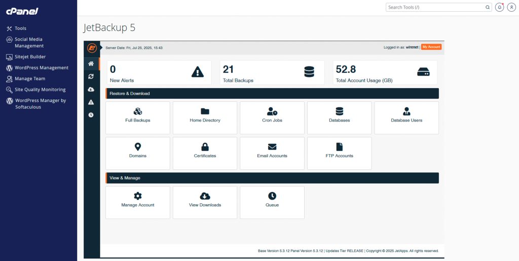 JetBackup 5: Recupera tu sitio fácilmente desde cPanel 2 JetBackup 5 Respaldo de 15 dias